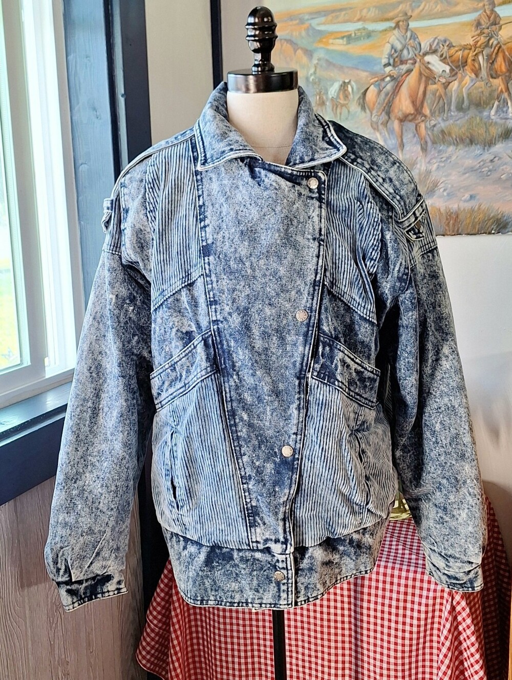 Vintage Izzi Acid Washed Denim & Corduroy Bomber Jacket, Unisex, RN#38843